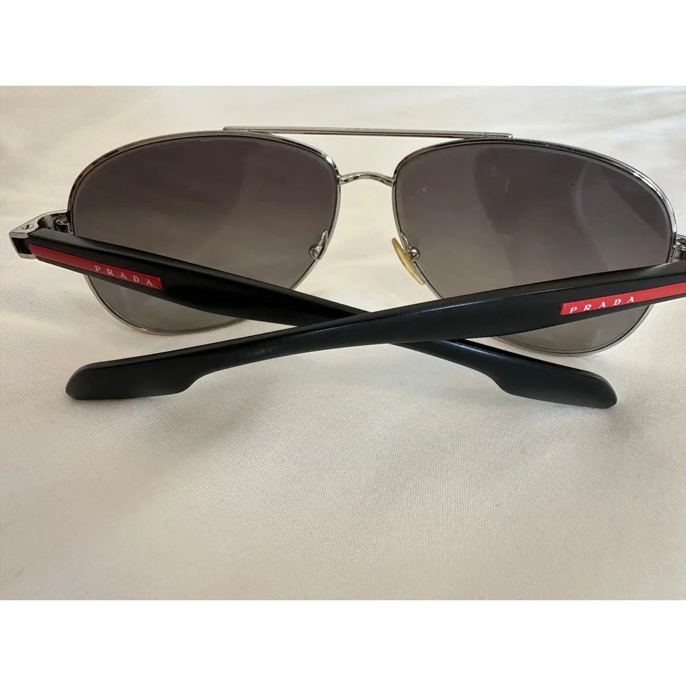 Prada Linea Rossa Aviator Sunglasses Silver Black Polarized SPS 51O Grey